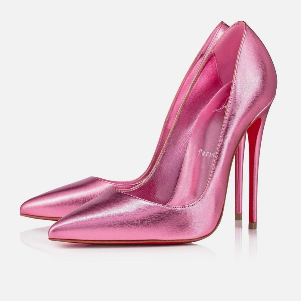 CHRISTIAN LOUBOUTIN Metallic Calfskin So Kate 120 Pumps 38.5 Pink